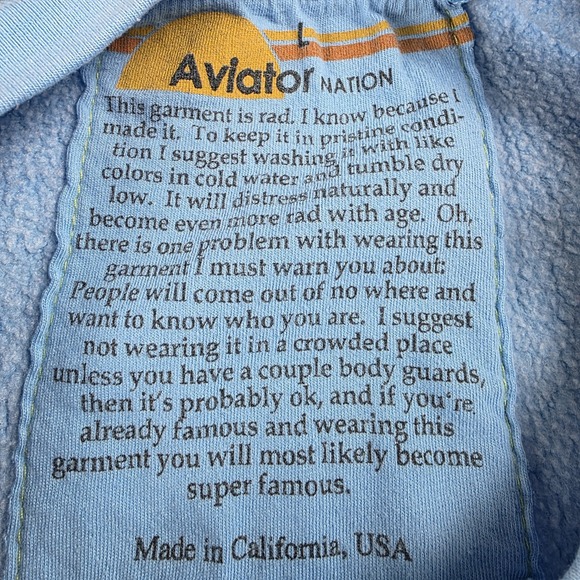 Aviator Nation Large Rainbow Embroidered Relaxed Crew Sweatshirt Sky Blue Unisex - Picture 7 of 12